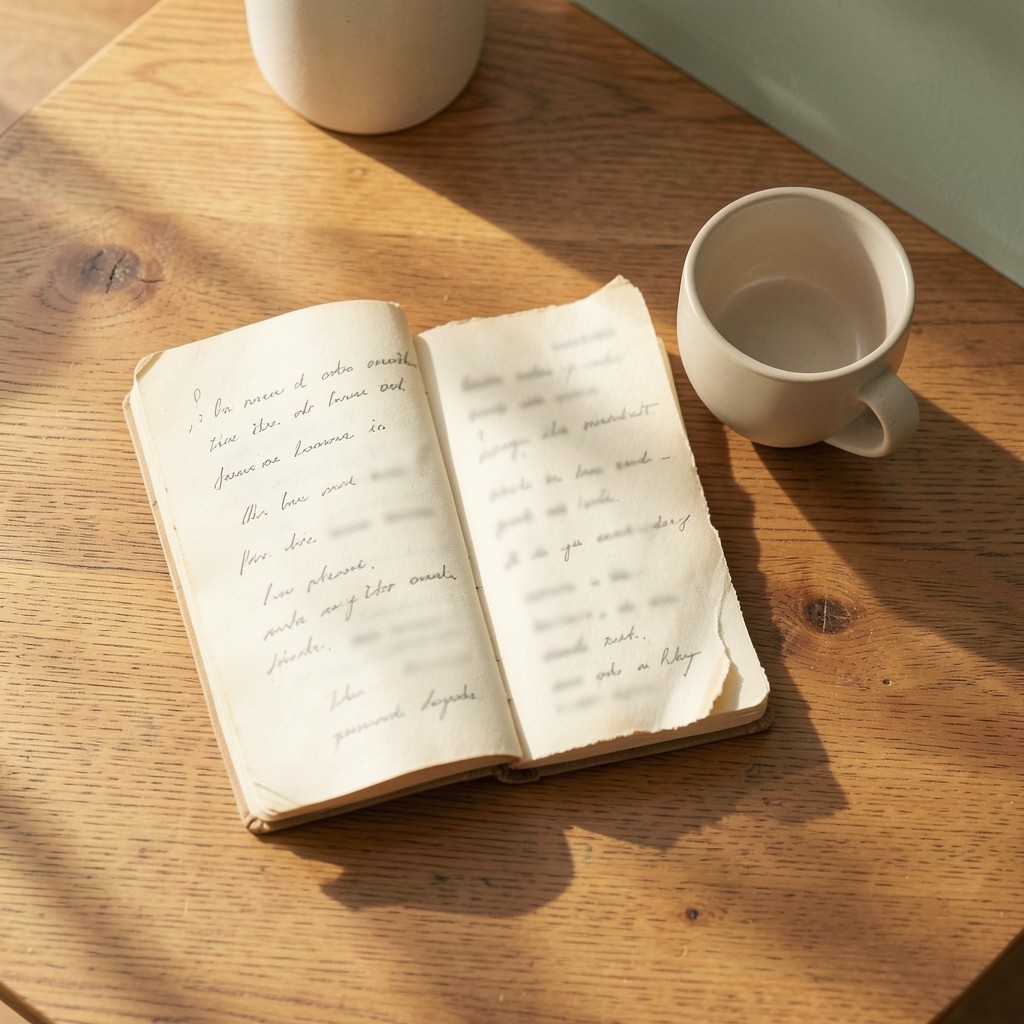 Notizbuch mit handschriftlicher Prioritätenliste neben einer Tasse