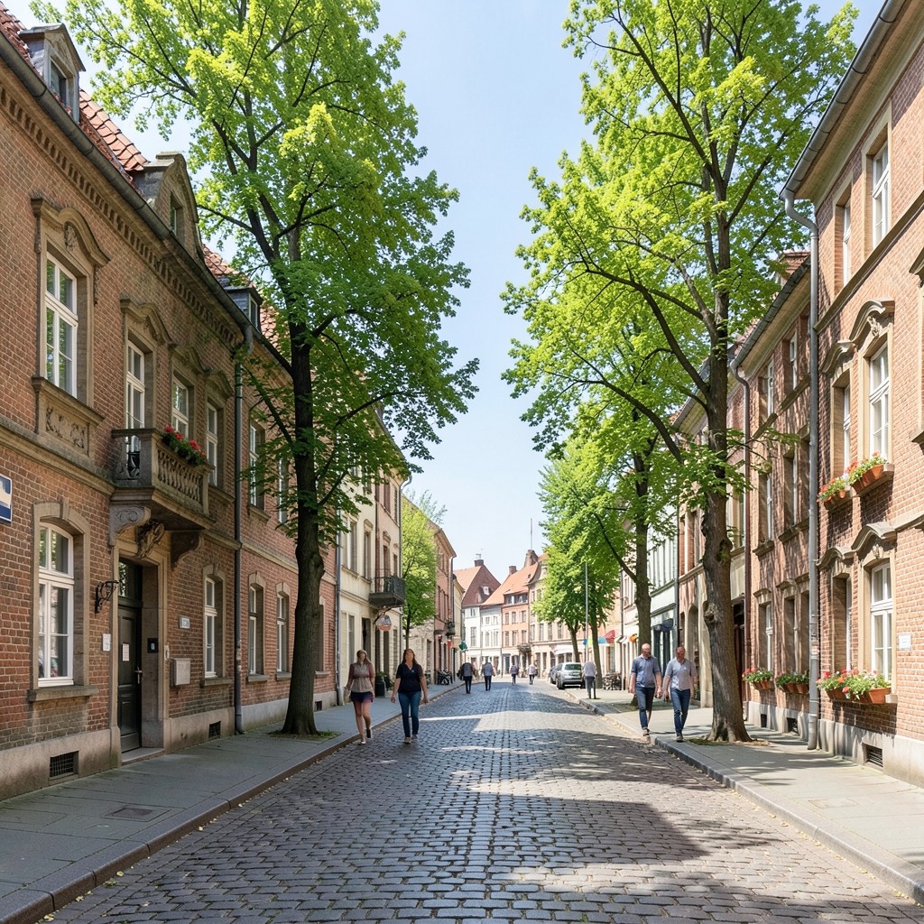Stadtstraße in Nordrhein-Westfalen an einem hellen Werktag